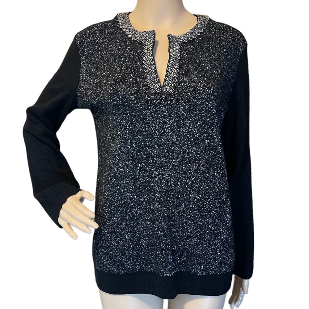 TORY BURCH M black metallic studded sweater merino wool blend